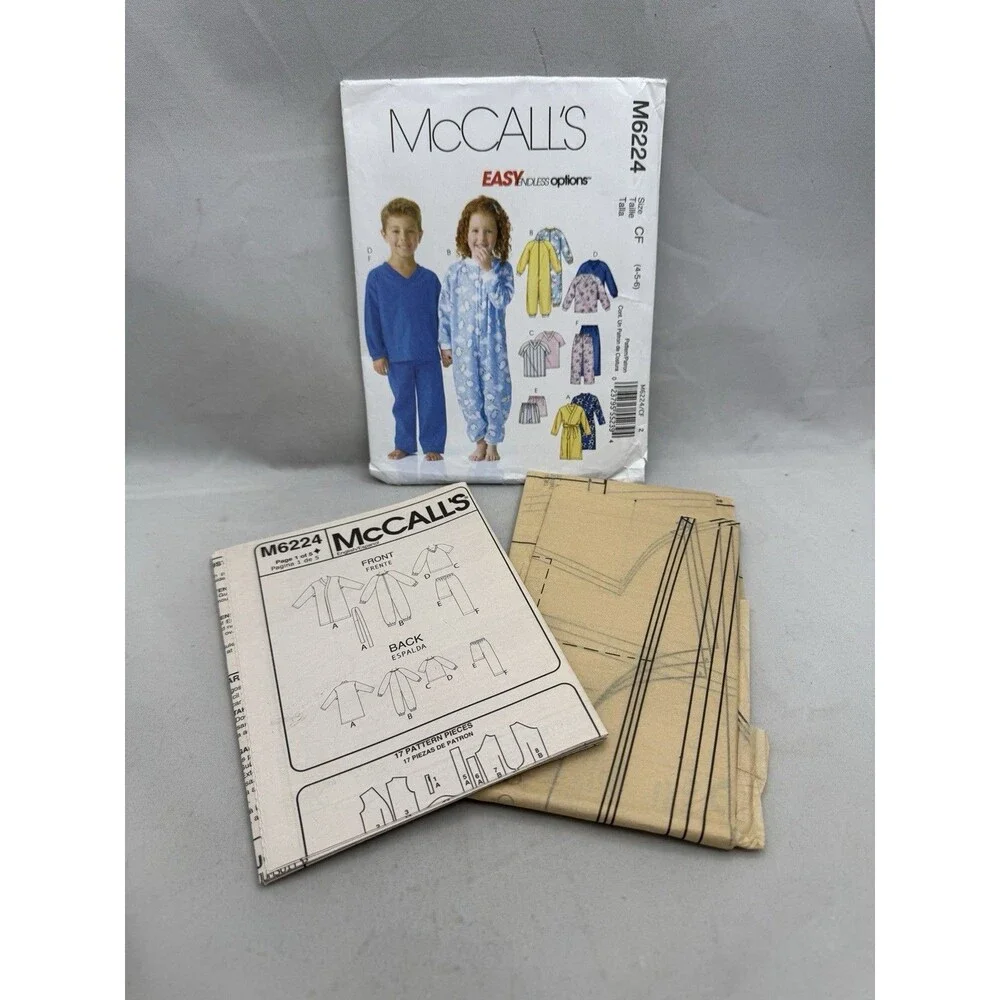 McCall's M6224 Sewing Pattern Sz 4-6 Childrens Robe Belt Top Shorts Pants Easy